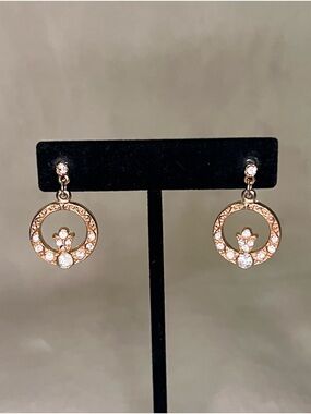 1928 Gold-Tone Crystal Circle Drop Earrings